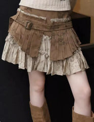 LIZAKOSHT - Skirt Patchwork Summer Women Vintage Dark Academia Design Mini Pleated Skirt Harajuku 2000s Aesthetic Y2k Cyber Wasteland Style