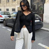 LIZAKOSHT - Lace Hollow Out Tops For Women v-neck Sleeveless Single Breasted Front Split Skirts 2025 Summer Female Daily Casual Outerwear