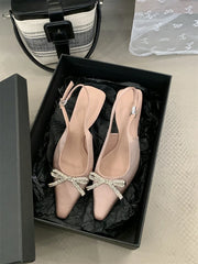 LIZAKOSHT  -  Open Heel Shoes Heels Sandals Ladies Slingback Crystal Beige Closed Small African Summer Retro Spring Latest Bow High Scand