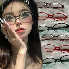 LIZAKOSHT - Retro Oval Glasses Women Girls Y2K Red Green Frame Glass Eyewear Decorative Computer Anti-blue Eyeglasses with Seaside Driving