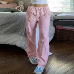 LIZAKOSHT - Solid Loose Sweatpants Streetwear Joggers Casual Basic Pink Trousers for Women Basic Aesthetic Y2K Retro Pants