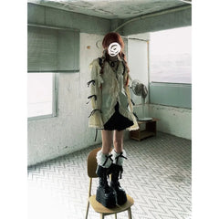 LIZAKOSHT - Gothic Coquette Y2k Shirt Women Irregular Aesthetic Blouses Vintage V Neck Grunge Japanese Harajuku Fashion Lolita