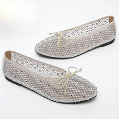 LIZAKOSHT  -  Mesh Rhinestone Ballet Flats Shoes Women Round Toe Comfy Shallow Breathable Boat Shoe Female Bling Brand Designer Mary Jane Shoe