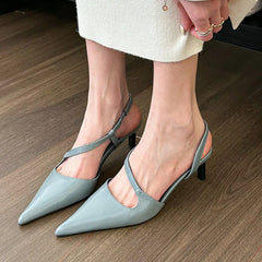 LIZAKOSHT New Brand Women Blue Sandal Fashion Pointed Toe Slip On Ladies Elegant Slingback Shoes Thin High Heel Dress Pumps Shoe