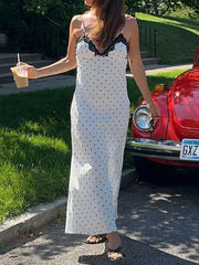 LIZAKOSHT - Lace Polka Dot Spaghetti Strap Dresses Sexy Hot Sweet Sleeveless Cloth Y2K Aesthetic Korean Fashion Women Outfits
