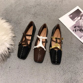 LIZAKOSHT - Fashion Trend Square Toe Mary Jane Women Ballet Shoes Flats Heel Footwear Moccasins Casaul Comfort Shallow Shoes Mujer