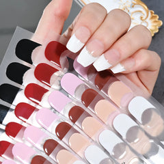 16Strips French UV Semi-Cured Gel Nail Wraps Sticker Full Cover Long Lasting LED Lamp Gel Cured Slider Decals For Nail Extension