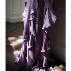 LIZAKOSHT - Purple V-neck Strap for Bride's Wedding Sexy Pleated Split Tassel Birthday Party Dress Платье Для Мамы Жениха Women Gowns