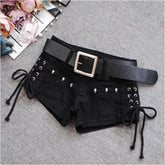 LIZAKOSHT - Y2k Vintage Low-waist Black Denim Shorts Summer Rivet Lace Up Shorts for Women 2025 New Slim Fit Bodycon Hot Short Pants