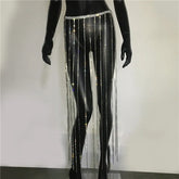 LIZAKOSHT - Glitter Rhinestone Long Tassel Skirts For Women Handmade Sexy Diamond Chain Summer Beach Nightclub Party Skirt Belt Accessory