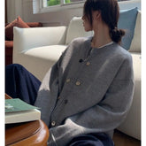 LIZAKOSHT  -  Female Autumn Winter Tops Coat Sweater Cardigan Knit Single Breasted Round Neck Retro Simple Design  New Soft Minority Versatile