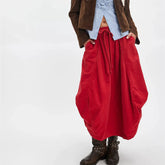 LIZAKOSHT - Women Y2k Cargo Parachute Long Skirt Drawstring Hem Pleated Bubble Maxi Skirts with Pockets Spring Vintage Streetwear