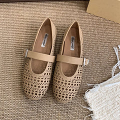 LIZAKOSHT - New Spring Women Flat Shoes Fashion Hollow Round Toe Ladies Elegant Loafer Shoes Soft Flat Heel Outdoor Boat Shoes New Woman