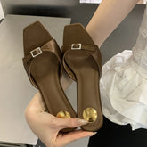 LIZAKOSHT - Summer Ladies Elegant Slides New Brand Women Slipper Fashion Shallow Slip on Thin High Heel Outdoor Dress Sandals