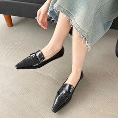 LIZAKOSHT - Spring New Brand Women Flat Shoes Fashion Square Toe Slip On Loafer Shoes Low Heel Outdoor Dress Single Shoes New Woman