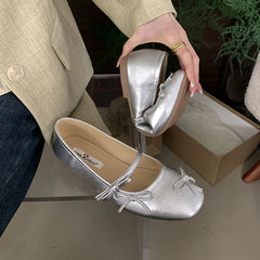 LIZAKOSHT  -  Women Flats Shoes Fashion Bow Knot Shallow Ballet Ladies Shoes Spring Footwear Casual Mary Jane Gold Sliver Red Ballerina Mujer