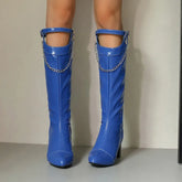 LIZAKOSHT - Women's Rubber Boots Rain High Heel PU Cotton Fabric Sewing Hoof Women Boots High Heels Stiletto Rubber PU Sewing Cotton Fabric