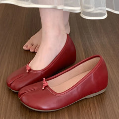 LIZAKOSHT - Autumn Women Flat Shoes Fashion Split Toes Shallow Slip On Ladies Elegant Laofer Shoes Low Wedge Heel Drees Boat Shoes Woman New