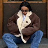 LIZAKOSHT  -  Casual Thickened Jacket Women's Autumn Winter Warm Retro Lamb Wool Top Office Loose Commuting Jacket Y2k Female Outfits