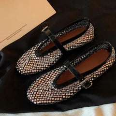 LIZAKOSHT  -  Summer Fashion Designer Rhinestones Round Toe Mary Janes Women Flat Mesh Sandals Buckle Strap Comfortable Outdoor Dress Shoes