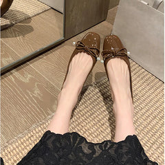 LIZAKOSHT - Luxury Glitter Sequins Bowtie Ballets Shoes Ladies Square Toe Silver Flats Woman Slip On Moccasins Female Soft Soled Ballerinas