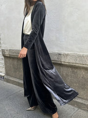 LIZAKOSHT - Loungewear Solid Elastic Waist Outfit, Women X-Long Cardigan Top Matching Set, Autumn Winter Fashion Wide Leg Pants Ladies Suits