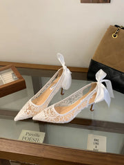 LIZAKOSHT - 2026 Spring New High Heels Women's Pointed Fine Heels Mesh Bag Heels Bow Women's Shoes