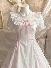 LIZAKOSHT - Japanese Vintage Kawaii Lolita Style Princess Dress Women Sweet Bow Puff Sleeve Slim Party Dress Harajuku Fashion Y2k Mini Dress