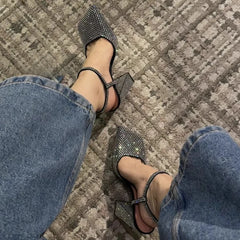 LIZAKOSHT - Luxury Crystal Super-high Heels Sandals Women's Square Toe Heeled Shoes 2025 Summer Trend Fad Chunky Pumps Slingback Lady Shoes