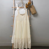 LIZAKOSHT - Embroidered Suspender Dress Loose Versatile Lace Hollow Out Cotton Bottomed Skirt