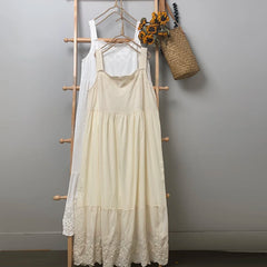 LIZAKOSHT - Embroidered Suspender Dress Loose Versatile Lace Hollow Out Cotton Bottomed Skirt
