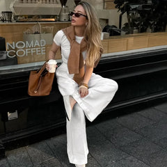 LIZAKOSHT - Women's White Trousers 2025 Fashion Casual High Waist Straight Pants New Y2k Patchwork Office Lady Slim Female Pants