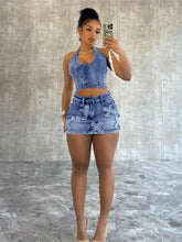 LIZAKOSHT - Summer Sexy Blue Denim 2 Two Piece Skirt Sets Club Party For Women 2024 Sleeveless Bodycon Crop Top Fashion Skirts Sets