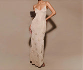 LIZAKOSHT - Knitted Suspender Three-dimensional Flower Decoration Dress Sexy Hip Hugging Slim Fit Deep V-neck Dress for Women