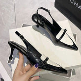 LIZAKOSHT - Elegant Kitten Heel Women Sandals Patent Leather Pointed Toe Mules Office Shoes Sexy Slingback Shoes Women Pumps Escarpins Femme