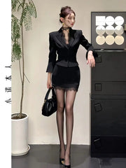 LIZAKOSHT  -  Office Siren Style Suit Women's Spring Tailored coat High Waist Hip Wrap Skirt Two-piece Set Fashion Female Clothes