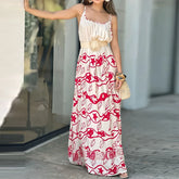 LIZAKOSHT  -  Fashion Contrast Printed Bohemian Vacation Dress Sexy U Collar Swing Evening Dresses 2025 Spring Summer New Suspender Long Dress