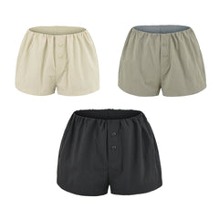 LIZAKOSHT - 3 colors Summer Sports Cotton Causal Shorts Women Elastic Waist Loose Wide Leg Straight Short Pants Trousers Armygreen Khaki