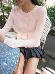 LIZAKOSHT - Pockets Pink Cute Knitted Sweater Cardigan Women New Wave Trim O-neck Cotton Autumn Sweaters Sweet All-match Solid Knitwear Tops