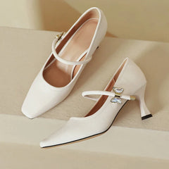 LIZAKOSHT - Fashion Elegant High Heels for Women Square Toe Thin Heels Office Shoes Fashion Shallow Diamond Bow Mary Jane Shoes Women Pumps