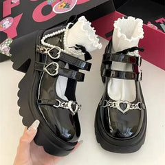 LIZAKOSHT - Lolita Shoes Women's Punk Platform Pumps Metal Chain Mary Jane Lolita Shoes Woman Japanese Patent Leather High Heels Gothic Shoe