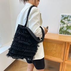 LIZAKOSHT - Japanese Sweet Y2k Shoulder Tote Bags Fashion Patchwork Lace Pleated Women's Handbags All Match Girls Underarm Bag High-capacity