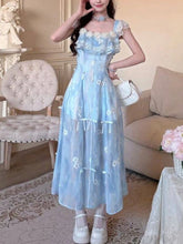 LIZAKOSHT - French Sweet Elegant Holiday Dress Women Chic Y2k Blue Casual Long Dress Japanese Fashion Vintage Kawaii Beach Style Outfits New