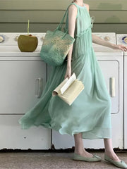 LIZAKOSHT - Summer French Style Fashion Elegant Pendant Temperament Solid Color Sleeveless Neck Hanging Dress
