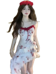 LIZAKOSHT  -  Japan Irregular Dress Sweet Kawaii Vintage Cake Dress Women Casual Lace Floral Bow Dress Summer Evening Party Chic