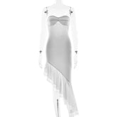 LIZAKOSHT - Sexy Slim Fit Bal Irregular Long Skirt High Waist Svel Midi Dr Women's Faion Ele Simple Color