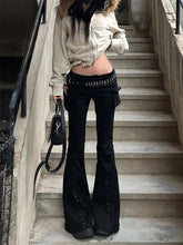 LIZAKOSHT  -  American Overalls Multi-Pocket Rivets Autumn Winter New Spice Girls Low Waist Slim Micro Bell Bottoms