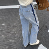 LIZAKOSHT - Street Tassel Loose Jeans Women Contrast Straight Long Pockets High Waist Denim Trousers Female Fashion Autumn Lady Bottoms