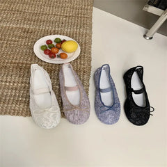 LIZAKOSHT - Summer Mesh Lace Women Flat Shoes Fashion Round Toe Ladies Elegant Street Style Ballerina Shoes Comfort Soft Single Shoes