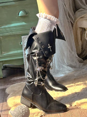 LIZAKOSHT - Original Dark Cross Pointed Spicy Girl Boots Lolita American Punk Style Thick Heel Retro Knight Boots